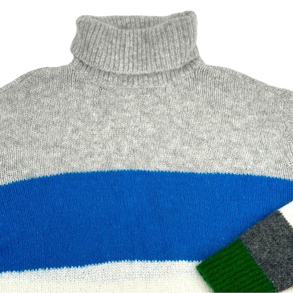 Vince Camuto Turtleneck Sweater Colorblock Stripes Gray Blue Green Cream | Small - Picture 3 of 8